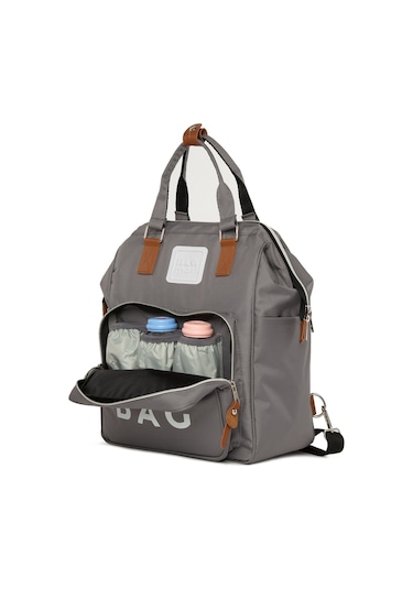 Bagmori Baby Bag Baskılı Cepli Anne Bebek Bakım Sırt Çantası Gri
