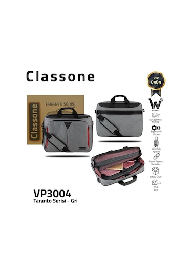 Classone Taranto Vp3404 14" Notebook- Laptop El Çantası-Gri