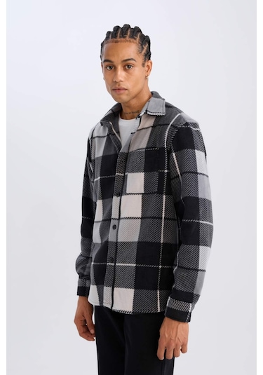 DeFacto Regular Fit Kareli Polar Uzun Kollu Gömlek V2767AZ24WNAR221 Antrasit