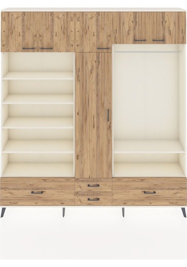 Arges Dolap 18 Raflı 4 Çekmeceli Tek Askılı 220x30x243 Aytaşı-çam/çam Atlas Çam/atlas Çam