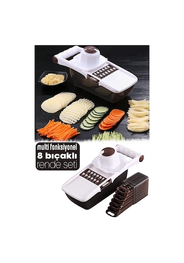 Hazneli 8 Bıçaklı Rende Sebze Patates Mandolin Doğrayıcı Dicer