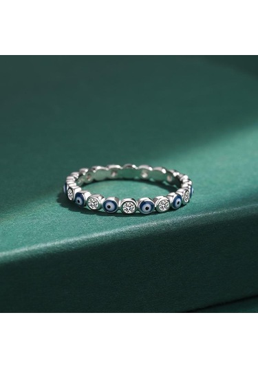 Altın Yaratıcı Safir Göz Yuvarlak Tam Elmas Kristal Çift Yüzük Kadınlar Için Emaye Mavi Gümüş Düğün Hediyesi Takı