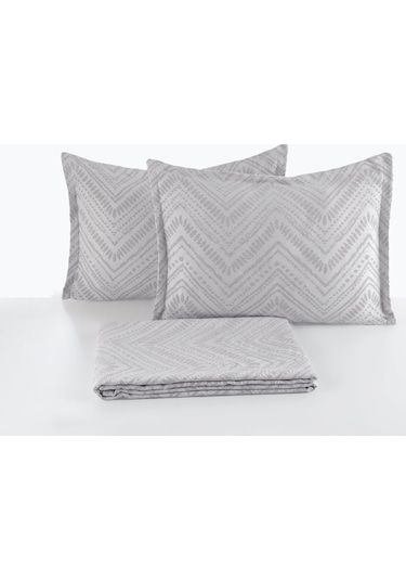 Elart Petra Keten Görünümlü Yatak Örtüsü Seti 3 Parça Çift Kişilik Gri