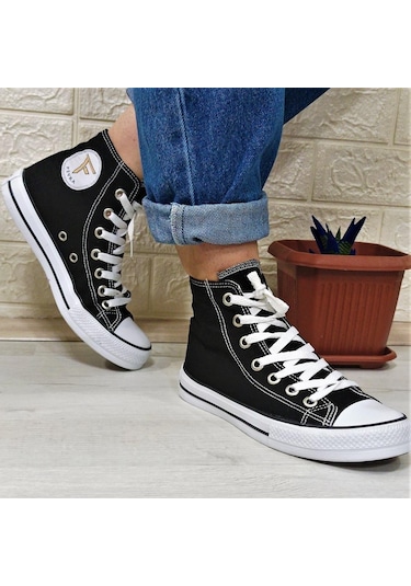 Fiyra 555 Siyah-beyaz Uzun Unisex Sneaker Keten Spor Ayakkabı 001