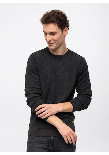 O Yaka Regular Fit Jakarlı Antrasit Erkek Kazak B33w40054 001