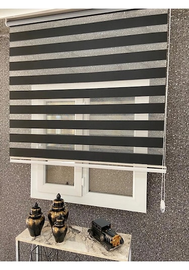 Ithal Bambu Siyah Zebra Stor Perde Eteği Düz 1.kalite Alüminyum Kasa Metal Ayak Siyah