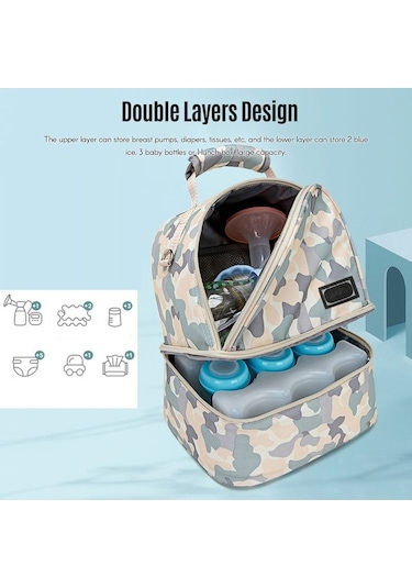 Flybuy Üst Tutan Taze Süt Su Soğutma Sırt Çantası Pompa Omuz Leezsing Katmanlı Göğüs Sızdırmaz Çift Biberon Askılı Gri