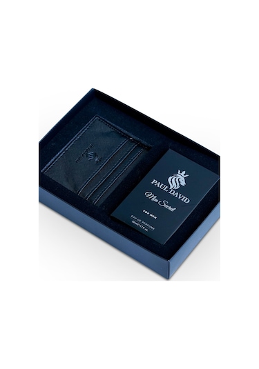 Hediyelik Set Özel Erkek Edp Parfüm Ve Siyah Deri Kartlık - E-065 Amber