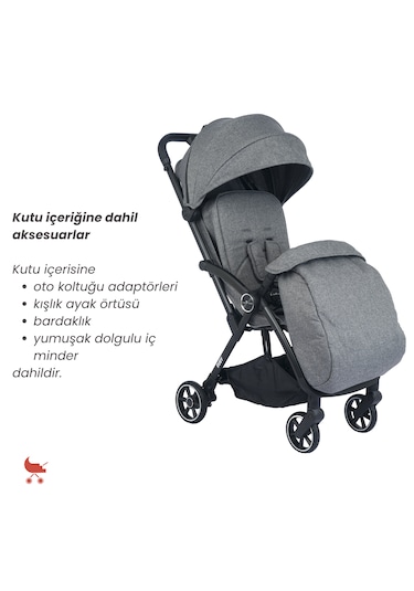 Merkür Bebe Ruby Otomatik Katlanan Kabin Boy Bebek Arabası Gri