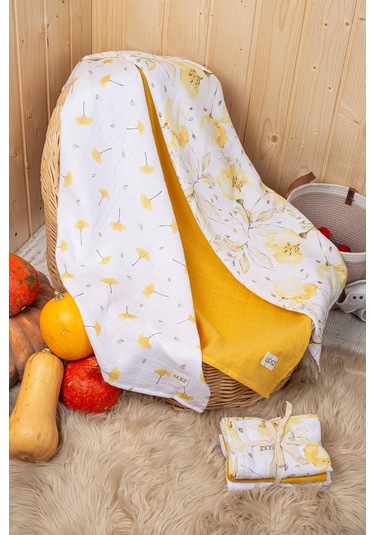 Luckka Dijital Baskılı 3'lü Müslin Örtü Seti - 75x75 Cm - Zt5000 Sarı Sarı