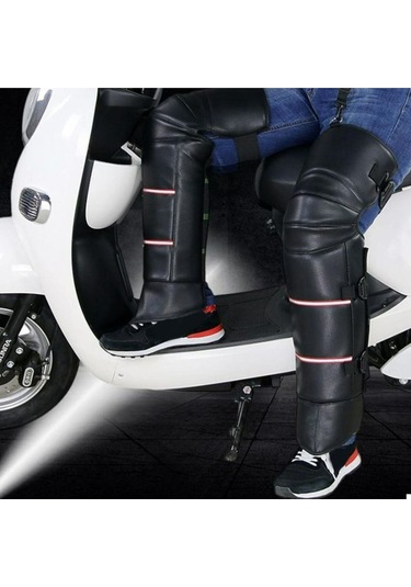 Motosiklet Bacak Koruyucu Deri Reflektörlü Soğuktan Korumalı Suya Dayanıklı Motor Bacak Koruyucu Siyah
