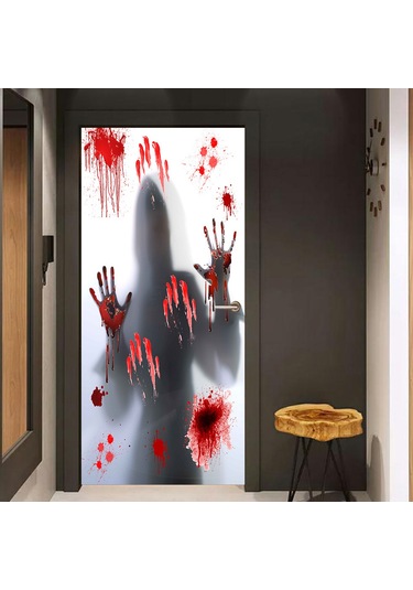 Folinda Halloween Kanlı Perde Stickerları 2 Adet - Pvc Materyal, Kolay Uygulama, Korku Atmosferi Oluşturucu, Kapı/pencere Dekorasyonu 38.5x200cm X2
