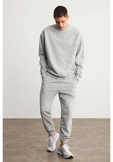 Marshall Erkek Pamuklu Içi Polarlı Nakışlı Relaxed Grimelanj Eşofman Takımı