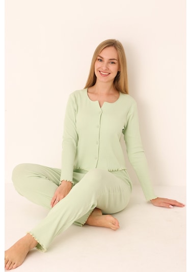 Nbb Kadın Yeşil Önden Düğmeli Pijama Takımı YESIL
