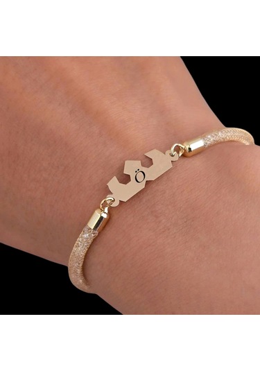 Archin Ö Harfine Özel Hasır Kordonlu Taç Motifli 14 Ayar Altın Plakalı Hediye Bileklik-461harf Ö