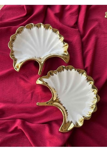 Ginkgo Yaprak Sunum Tabak 2'li Çok Renkli