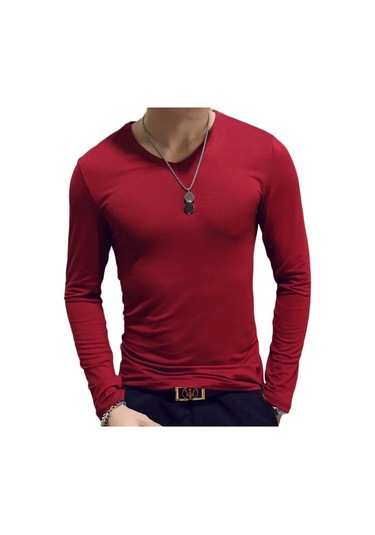 Snapbuy 2023 Erkek Uzun Kollu V Yaka Gevşek Fit T-shirt Sonbahar Giyimcamel CAMEL