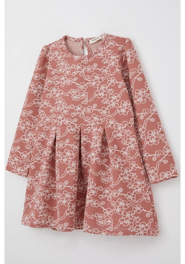 Breeze Kız Çocuk Uzun Kollu Elbise Çiçek Desenli 1.5-5 Yaş, Kiremit Kiremit