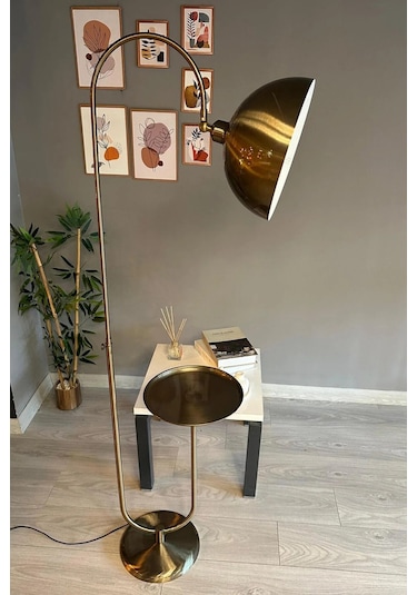 Dimmerli Işığı Ayarlanabilen Işığı Artırılıp Azaltılabilen Eskitme Tepsili Hareketli Başlık Metal Lambader Eskitme