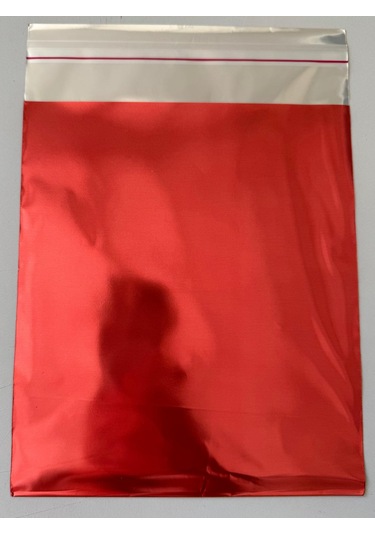 Hediye Poşeti Bantlı Kırmızı Metalize 35x50 Cm 100 Adet
