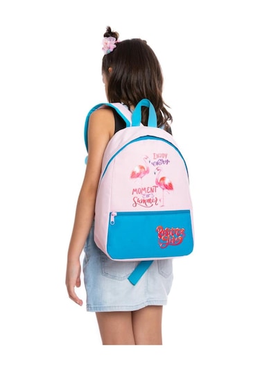 Superbag Kız Çocuk Anaokulu Çantası Flamingo Desenli Sırt Çantası Kreş Çantası Pembe