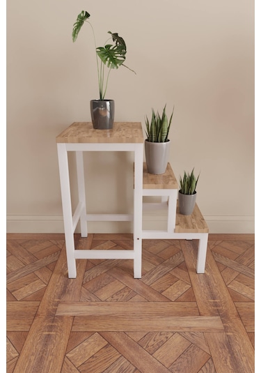 Hidden Folding Çok Amaçlı Katlanır Merdiven Çiçeklik Sehpa Beyaz