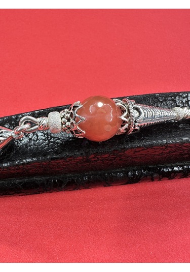 925 Ayar Gümüş El Yapımı Anahtarlık Doğal Pembe Kuvars Taşlı