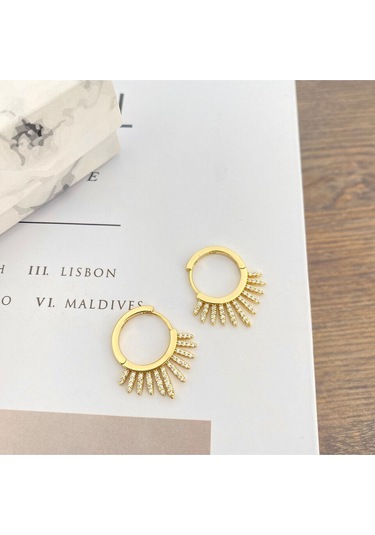 Kadın Küpe Zirkon Taşlı Çelik Güneş Küpe Xuping Gold