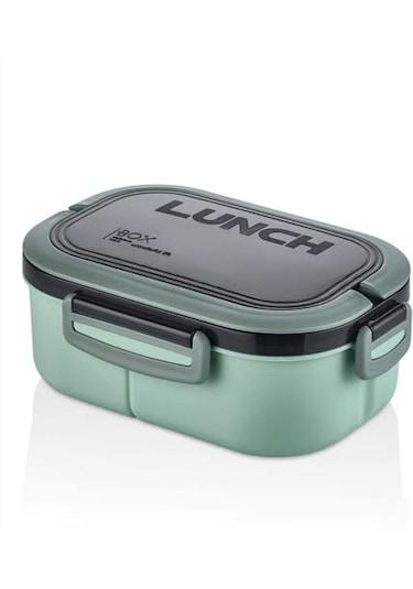 Taşınabilir Yemek Kabı Lunch Box 2 Katlı Diyet Beslenme Kutusu Saklama Kabı Çatal Kaşıklı Sefer Tası Açık Haki