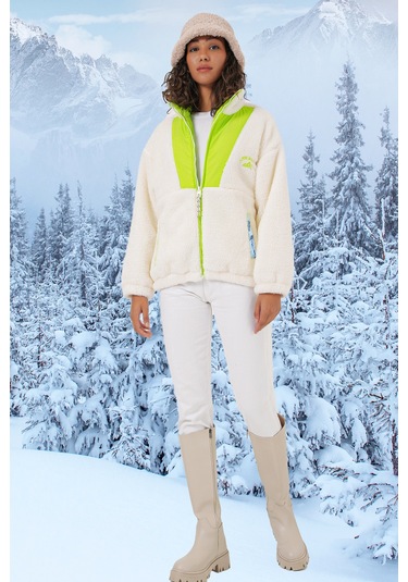 Bigdart 5194 Kadın Peluş Mont Ceket - Yeşil