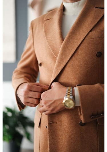 Avni Ceylan Premium Orange Slim Fit Erkek Kaşe Kaban Turuncu