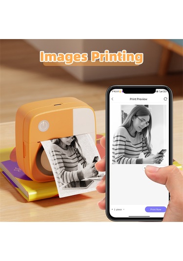 Skycity D2 Turuncu Mini Etiket Yazıcı - Bluetooth 5.0, 1200mah Pil, 57mm Kağıt, Foto/metin/yanlış Sorular Yazdırma, Type-c Şarj