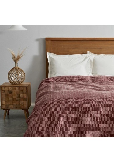 Karaca Home Sandra Bordo Çift Kişilik Balık Sırtı Pamuk Battaniye Bordo