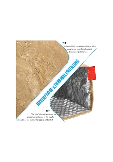 Cbtx Su Geçirmez Mumlu Kanvas Yalıtımlı Çanta Alüminyum Folyo Yeniden Kullanılabilir Öğle Yemeği Termal Çanta Kahverengi