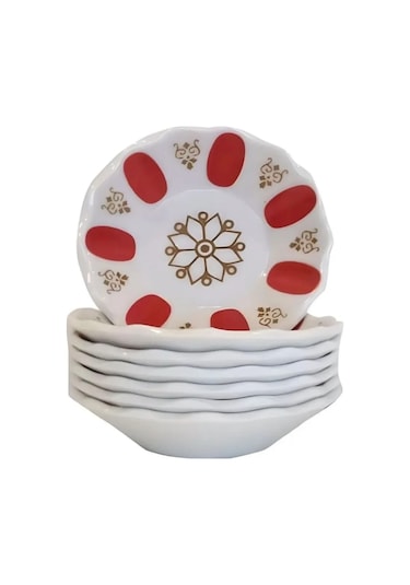Kırmızı Beyaz Klasik Melamin Kahveci Tipi Çay Tabağı 6 Adet