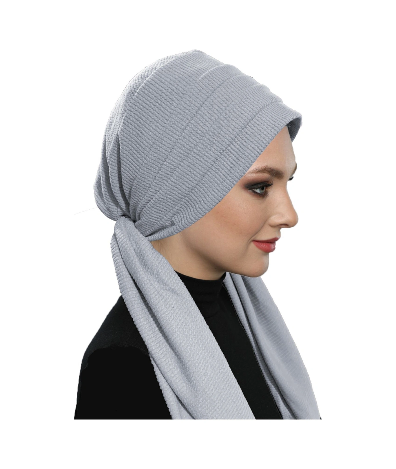 Fitilli Penye Bağlama Açık Gri Hazır Türban Tesettür Bone Açık Gri