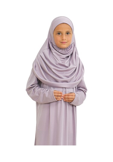 İki Parça Çocuk Elbisesi Seti Eşarp İle Takım Lila