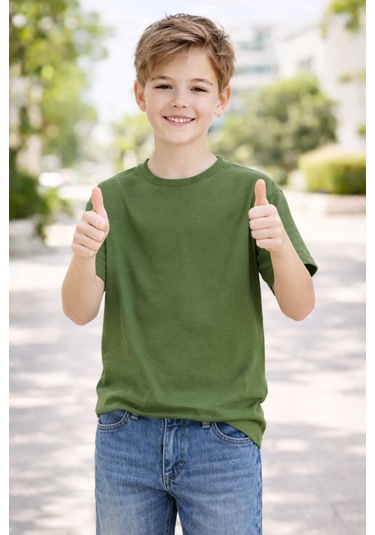 Zuzunga Unisex Basic Kısa Kollu Çocuk T-shirt Haki