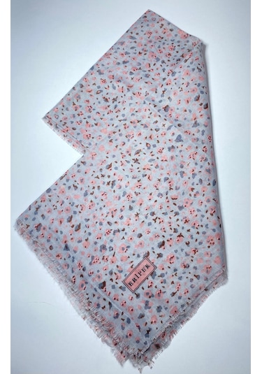 Saçaklı Pamuk Tülbent - 05504 - 95 X 95 / Gri,pembe - 04 Gri,pembe - 04