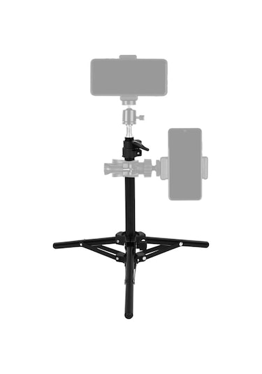 Ayarlanabilir Video Işık Standı Tripod Standı 2 Bölümlü 50 Cm Yük Kapasitesi 1,5 Kg Evrensel 1/4 İnç Arayüzlü Video Led Işık Telefon Tutucu Kamera Siyah