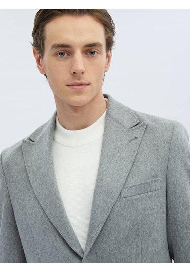 Gri Düz Modern Fit Yün Karışımlı Ceket 6 Drop Gri