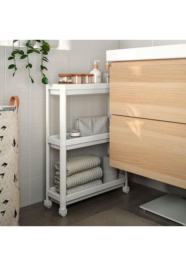 Servis Sehpası Beyaz 54x18x71 Cm Meridyendukkan Mutfak-banyo Düzenleyicisi 3 Katlı Tekerlekli