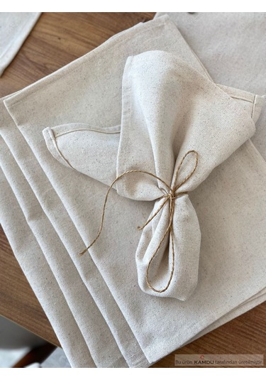 30x30cm 4 Adet %100 Pamuk Ham Keten Servis Peçetesi, Sunum Peçetesi Bej