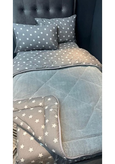 Tek Kişilik Lüx Çift Taraflı Pufidik Desenli Wellsoft Yorgan 155x215 + 1 Adet Yastık Kılıfı Açık Gri