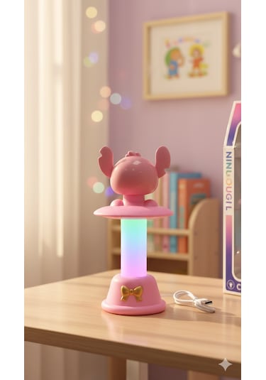 Angel Karakterli Rgb Işıklı Yaylı Masa Lambası - 18 Cm Renkli