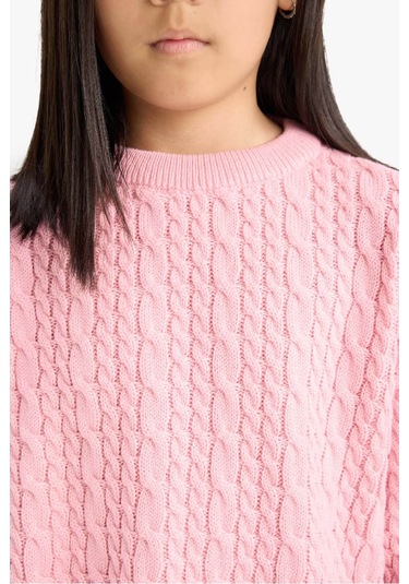 Defacto Standart Fit Bisiklet Yaka Triko Pembe Kız Çocuk Kazak E7880a8/pn238 Pembe