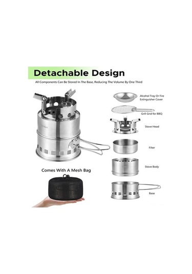 Bloomnest Taşınabilir Alkol & Ahşap Yakıtlı Kamp Ocağı - Kompakt, Hafif, Piknik & Barbekü İçin İki Yakıtlı Gümüş Gümüş