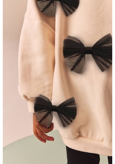 Yumuşak Pamuklu Kumaş Tül Fiyonk Aplikeli Sweatshirt Ve Fitilli İspanyol Paça Tayt Alt Üst Takım Taş Yumuşak Pamuklu Kumaş Tül Fiyonk Aplikeli Sweatshirt Ve Fitilli İspanyol Paça Tayt Alt Üst Takım Taş