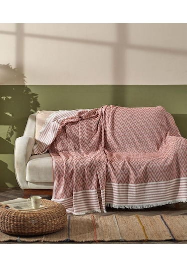 Çeyizdiyarı %100 Polyester Saçaklı Koltuk Örtüsü Kırmızı Kırmızı