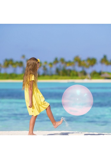 Konesam Küçük Pembe 40cm Şişirilebilir Şeffaf Tpr Balon Topu - Patlatılabilir, Oyuncak Top Renkli Poşet + Şişirme Borusu